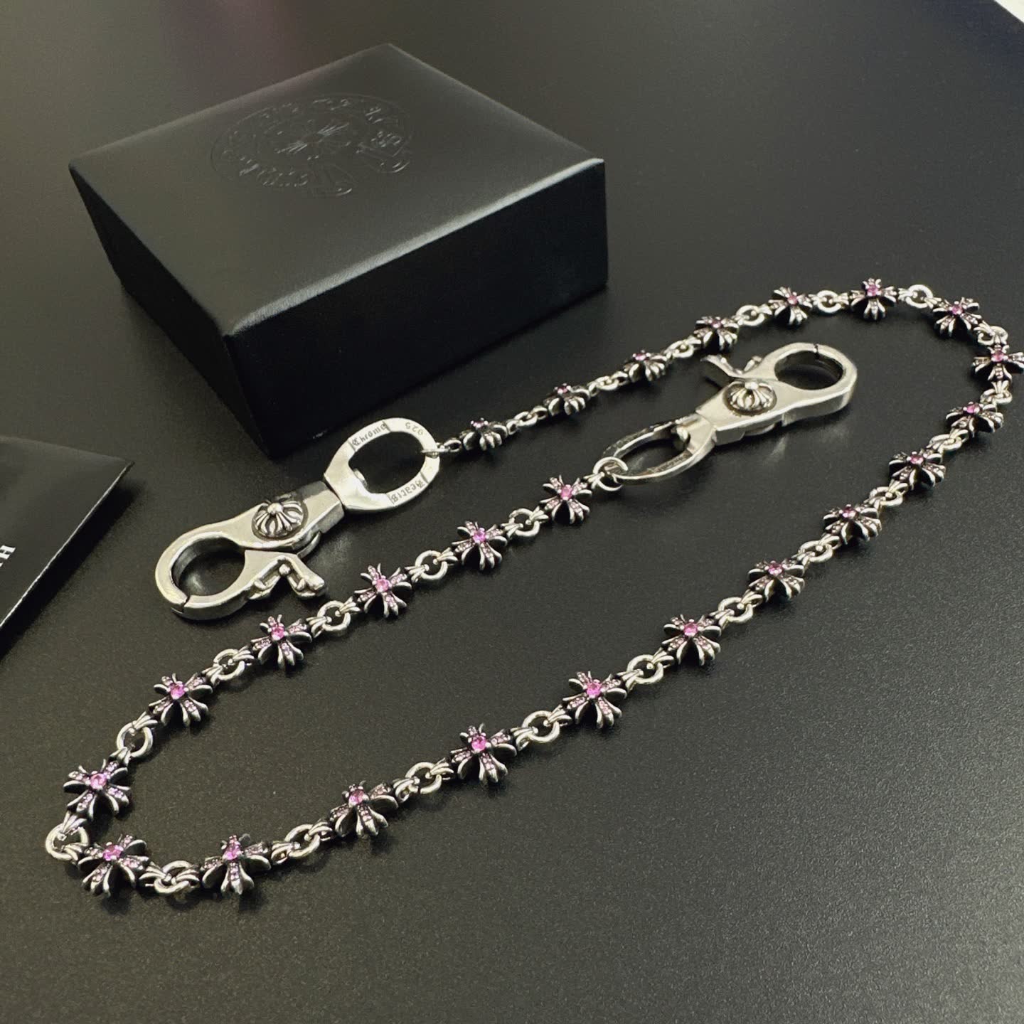 Chrome Hearts Silver Chain with Pink Crystals